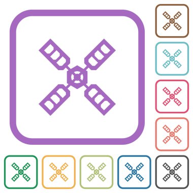 Kare kare beyaz arka plan üzerinde renkli uydu basit simgeler yuvarlak