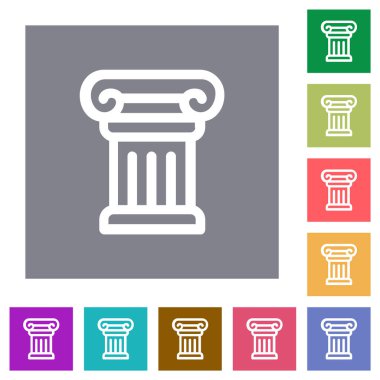 Basit renk kare arkaplanlar üzerindeki düz simgelerin antik sütun ana hatları