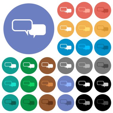 Chat bubbles multi colored flat icons on round backgrounds. Included white, light and dark icon variations for hover and active status effects, and bonus shades. clipart
