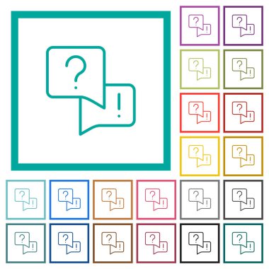 Sıklıkla sorulan sorular beyaz arkaplanda çeyrek çerçeve içeren düz renk simgeleridir