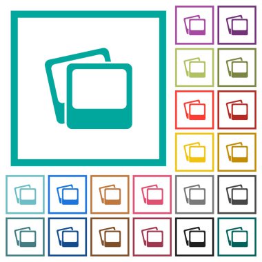 Poraroid fotoğraf çerçevesi beyaz arkaplanda çeyrek çerçeve içeren düz renk simgeleri