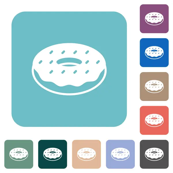 Donut Iconos Planos Blancos Sobre Fondos Cuadrados Redondeados Color Gráficos Vectoriales