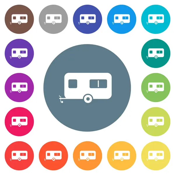 大篷车拖车固体白色图标圆形的色彩背景 包括17个背景色变化 矢量图形