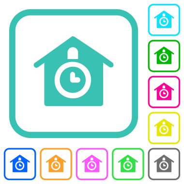 Guguklu saat beyaz zemin üzerinde eğri kenarlı düz simgeler katı renkli