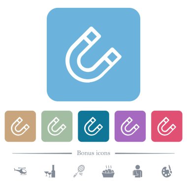 At nalı mıknatısı ana hatları beyaz düz simgeler üzerinde yuvarlak kare arkaplanlar. 6 bonus simgesi dahil