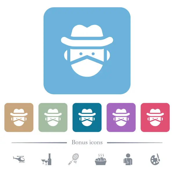 Bandit Avatar Solid White Flat Icons Color Rounded Square Backgrounds Εικονογράφηση Αρχείου