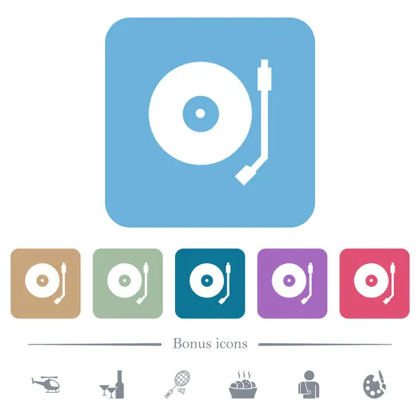 Turntable White Flat Icons Color Rounded Square Backgrounds Bonus Icons Διάνυσμα Αρχείου