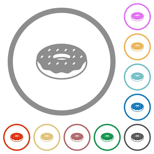 Donut Platt Färg Ikoner Runda Konturer Vit Bakgrund Vektorgrafik