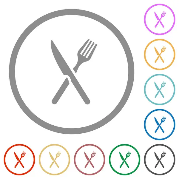 Fork Knife Crossed Position Flat Color Icons Outlines White Background Royaltyfria illustrationer