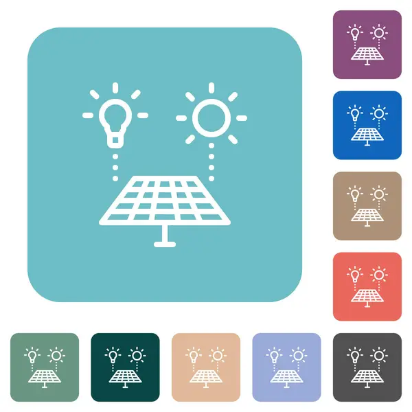 Solar Energy Recycling White Flat Icons Color Rounded Square Backgrounds Vector Graphics