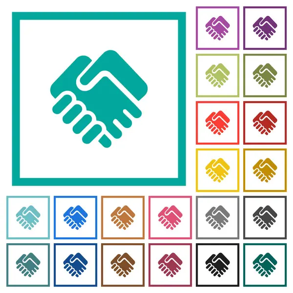 Handshake Solid Flat Color Icons Quadrant Frames White Background Stock Illustration