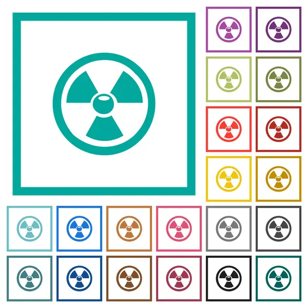 Signo Nuclear Brillante Iconos Color Plano Con Marcos Cuadrante Sobre Gráficos Vectoriales
