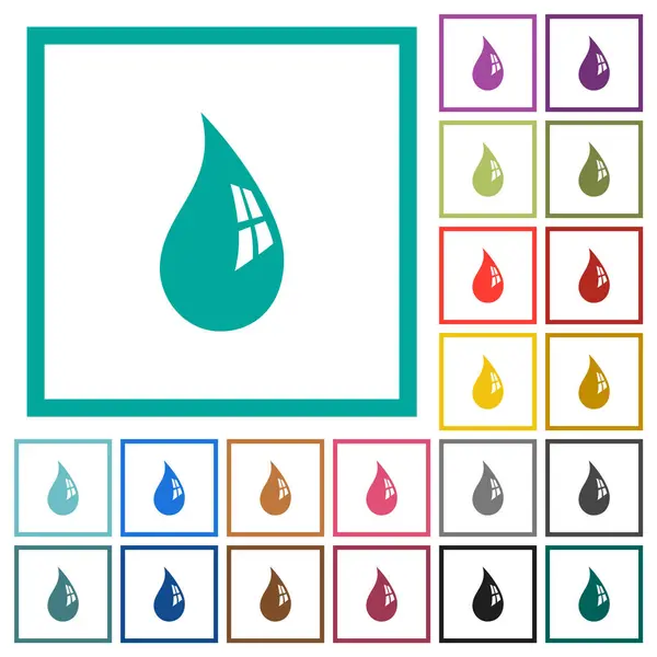 Капля Воды Отражением Плоскими Цветовыми Иконками Квадратными Рамками Белом Фоне Стоковая Иллюстрация