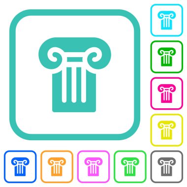 Beyaz zemin üzerinde eğri kenarlı düz simgelerdeki antik sütun katı düz düz simgeler