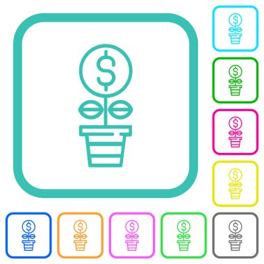 Para fabrikası beyaz zemin üzerinde eğri kenarlı düz simgeler canlı renkli ana hatları