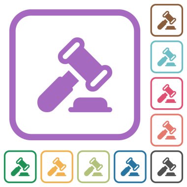 Gavel solid simple icons in color rounded square frames on white background clipart
