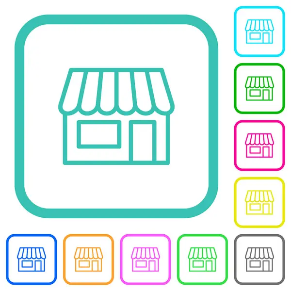 Store Front Outline Vivid Colored Flat Icons Curved Borders White Stock-vektor