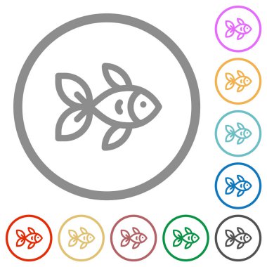 Beyaz arkaplanda yuvarlak çizgilerde balık kenarı görünümü düz renk simgeleri