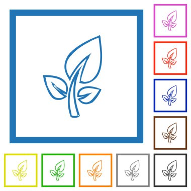 Sürdürülebilirlik beyaz arkaplanda kare çerçevelerde düz renk simgeleri çizer