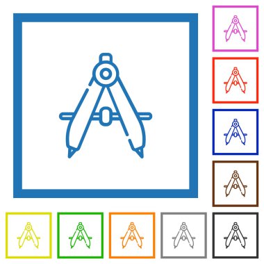 Beyaz arkaplan üzerindeki kare çerçeveler içinde düz renk simgelerini çizer