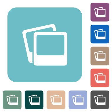 Poraroid fotoğraf çerçevesi beyaz düz simgeler renkli yuvarlak kare arkaplan