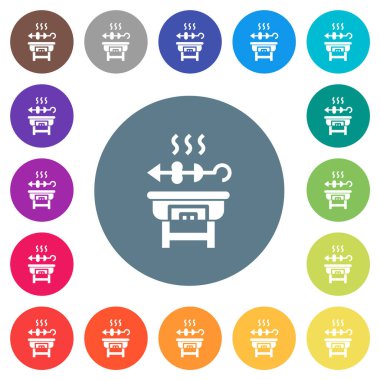 Garden grill flat white icons on round color backgrounds. 17 background color variations are included. clipart