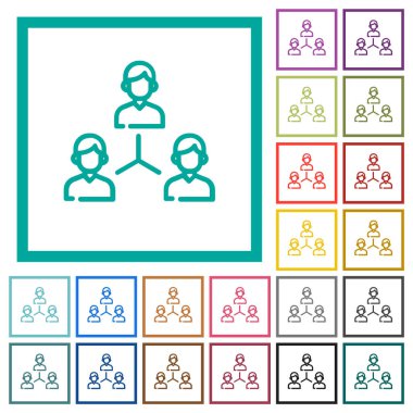 Ağ iş grubu beyaz arkaplanda çeyrek çerçeve içeren düz renk simgelerini özetliyor