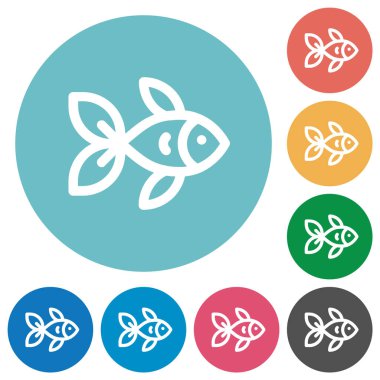 Balık kenarı görünümü yuvarlak arkaplan üzerindeki düz beyaz simgeler