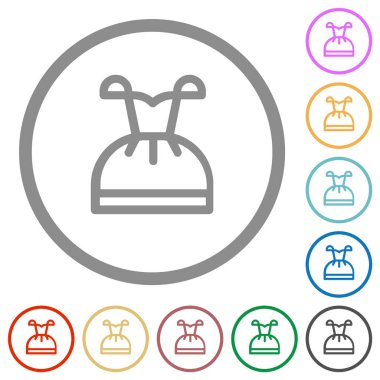 Beyaz arkaplanda yuvarlak çizgilerde korse giysisi ana hatları düz renk simgeleri