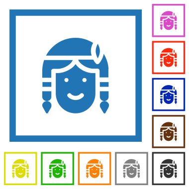 Native american avatar solid flat color icons in square frames on white background clipart