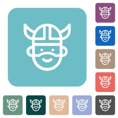 Viking avatar yuvarlak kare arkaplan üzerinde beyaz düz simgeler ana hatları