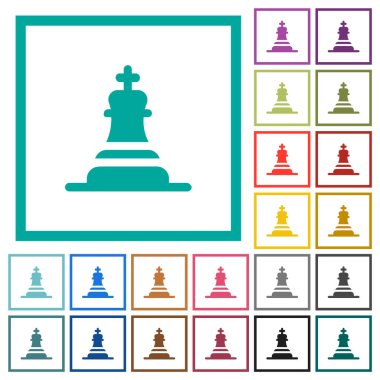Beyaz arkaplanda çeyrek çerçeveli satranç kralı düz renk simgeleri