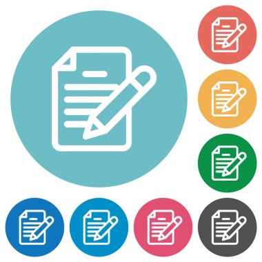 Yuvarlak renk arkaplan üzerinde düz beyaz simgeler metin düzenleme