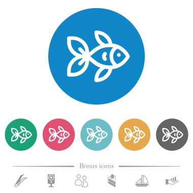 Balık kenarı görünümü yuvarlak renkli arka planlarda düz beyaz simgeler çizer. 6 bonus simgesi dahil.