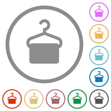 Beyaz arkaplanda yuvarlak hatlı askı düz renk simgeleri üzerine havlu