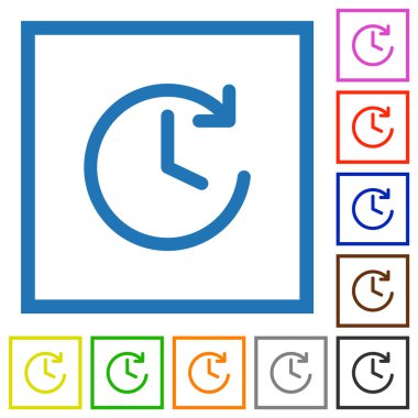 Çizgi sanatı tarihi simgesi seti. Saat yönünde ok ile saat, son aktiviteleri, günlükleri ya da geçmiş olayları temsil ediyor. Çeşitli özet renkleri.