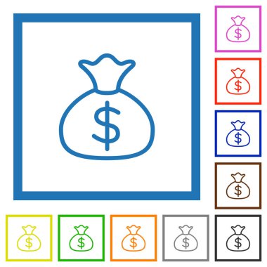 Çizgi çizgisi para çantası simgesi bir dolar işareti ile hazır. Zenginliği, finansmanı, tasarrufu veya karı temsil eder. Çeşitli özet renklerinde sunulmuştur.
