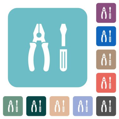 Pense ve Tornavida Araçları Renkli yuvarlak kare arkaplan üzerine beyaz simge simgesi