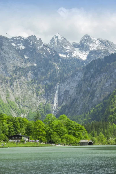 Wodospad Obersee Jezioro Konigssee Niemcy — Zdjęcie stockowe
