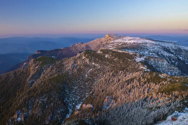 Coucher Soleil Dans Montagne Ceahlau Roumanie Scène Neige — Photo