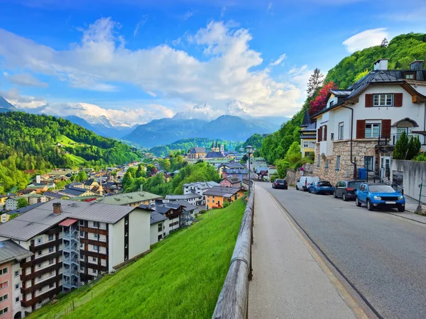 Berchtesgaden Cidade Com Watzmann Montanha Fundo Nationalpark Berchtesgadener Land Upper — Fotografia de Stock