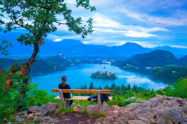 Bled Gölü Manzarası Hava Manzarası Slovenya — Stok fotoğraf