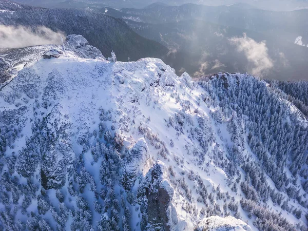 Winterlandschaft Ceahlau Gebirge Rumänien Luftbild — Stockfoto