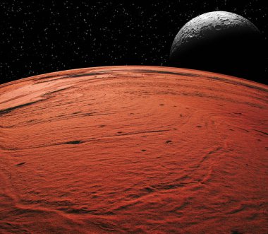 space landscape, fantasy red planet against the sky 