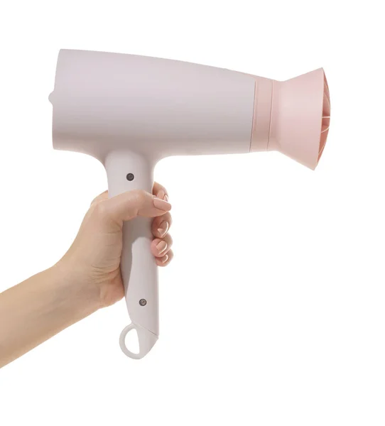 Hair Dryer Female Hand White Isolated Background — 图库照片