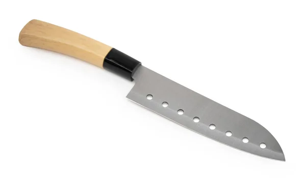 Nóż Kuchenny Drewnianą Rączką Białym Izolowanym Tle — Zdjęcie stockowe