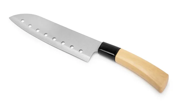 Küchenmesser Mit Holzgriff Auf Weißem Isolierten Hintergrund — Stockfoto