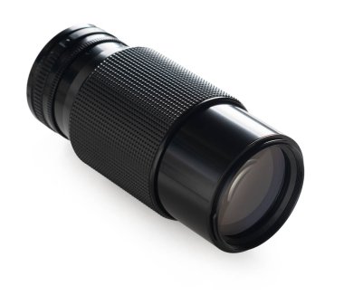Beyaz izole arkaplanda klasik fotoğraf merceği yakın plan