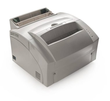 Beyaz izole arkaplanda eski yazıcı kapanışı