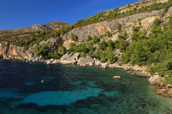 Beach and coastline in Zavala village, Hvar island, Croatia